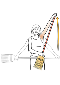 Woman doing broom stretch exercise.