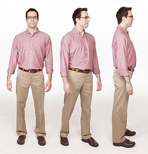 Three images showing man taking small steps to turn body.